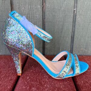 Qupid ILICIA-14 Mint Multi Glitter Strappy Ankle Strap Stiletto Heels Size 8